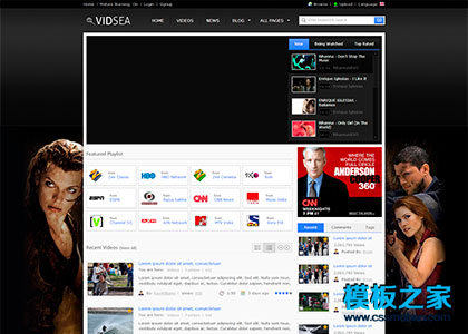 黑色暗格漂亮视频分享门户网站模板