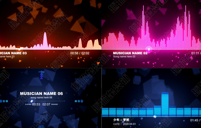 6款音乐可视化图形随音频跳动特效粒子线条视频AE模板
